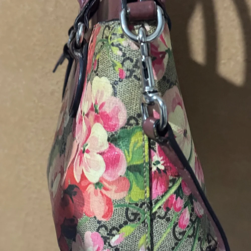 Gucci Floral Canvas and Burgundy Leather Satchel 2 way pink in bloom small - Picture 11 of 16